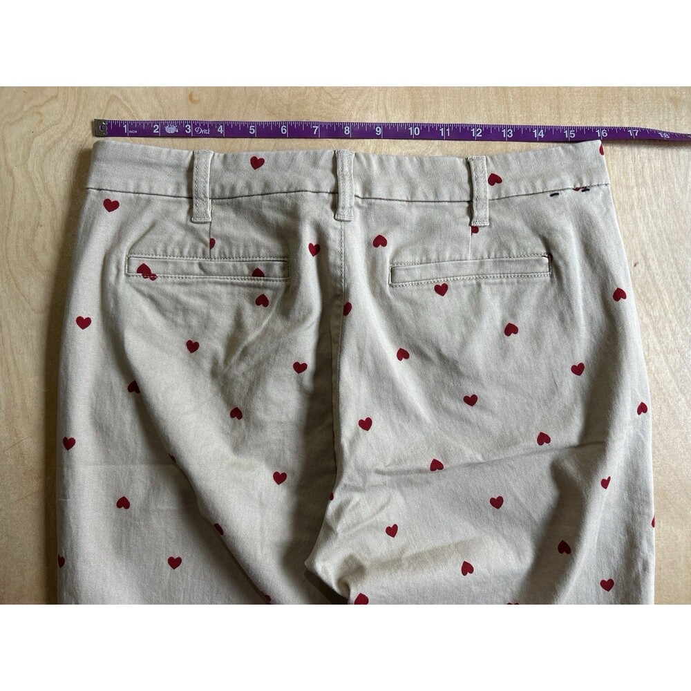 J Crew High Rise Girlfriend Chinos Heart Print Women’s Size 6 Khaki Soft - Picture 4 of 7